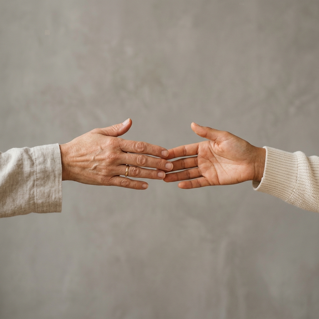 Two hands reaching toward each other